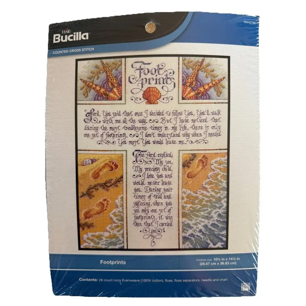 Bucilla Footprints In The Sand New Counted Cross Stitch Kit Christian Poem 42760
